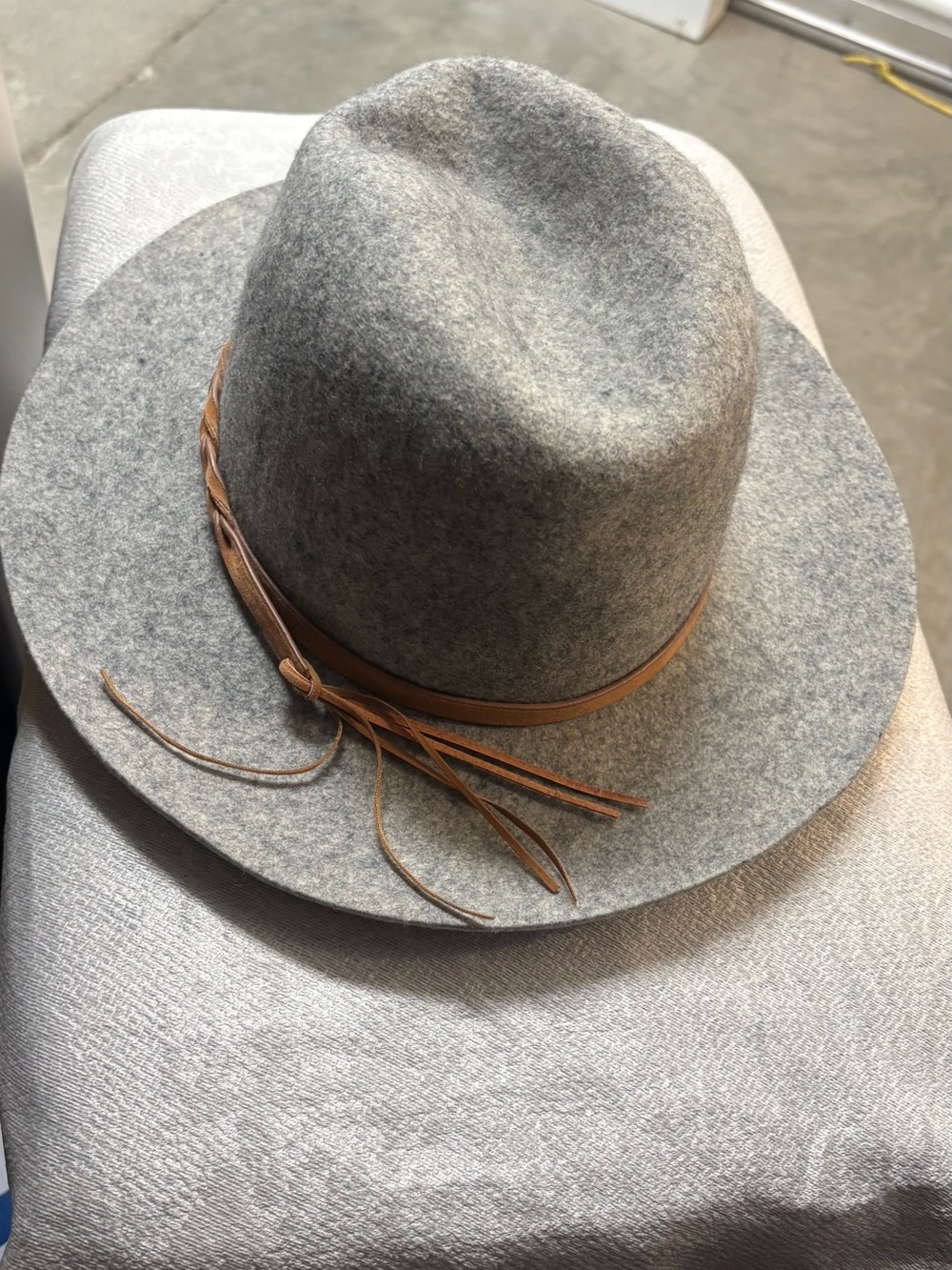 Women's Grey Felt Fedora with Brown Leather Band